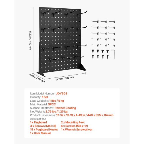 Pegboard Display Stand, 17 x 13 Inch Tabletop Pegboard Display Stand with 15 Hooks, Thickened Cold-Rolled Steel Peg Board Panel for Grocery, Retail Store and Jewelry Shop, Black (1 PCS) - American Smart