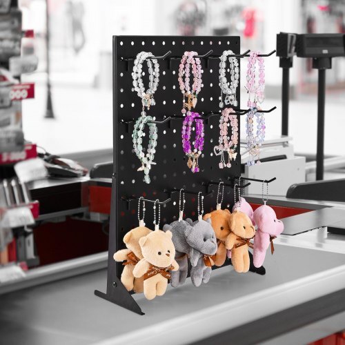 Pegboard Display Stand, 17 x 13 Inch Tabletop Pegboard Display Stand with 15 Hooks, Thickened Cold-Rolled Steel Peg Board Panel for Grocery, Retail Store and Jewelry Shop, Black (1 PCS) - American Smart