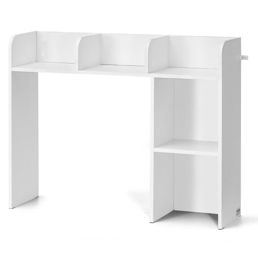 Desktop Bookshelf, 2-Tier Desktop Storage Organizer, 37.2" x 9.5" x 28.9" Office Storage Rack Wood Display Shelf, Desktop Bookshelf Hutch with Anti-Slip Feet Pads, for Office, Home & Dorm, White
