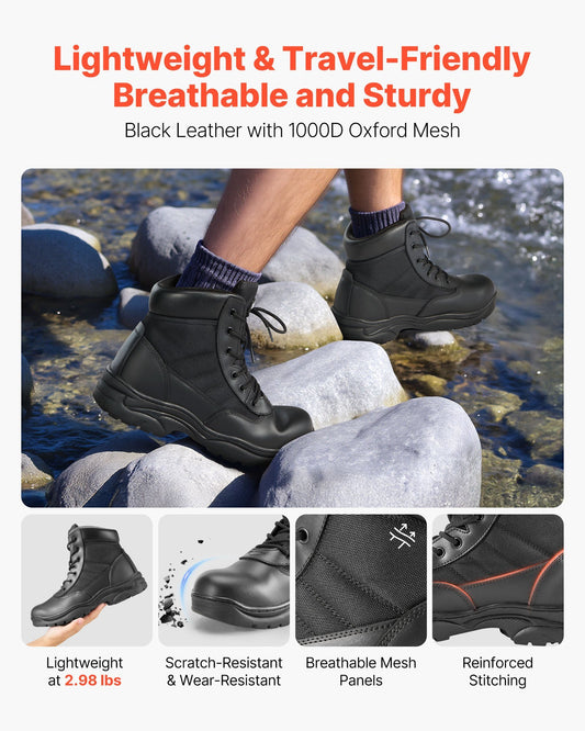 Men's Military Tactical Boots, 6 inch Combat Hiking Work Boots, Lightweight & Breathable & Sturdy Mens Motorcycle Interceptor Trooper Boot, for Outdoor Security Mountaineering, US Size 9