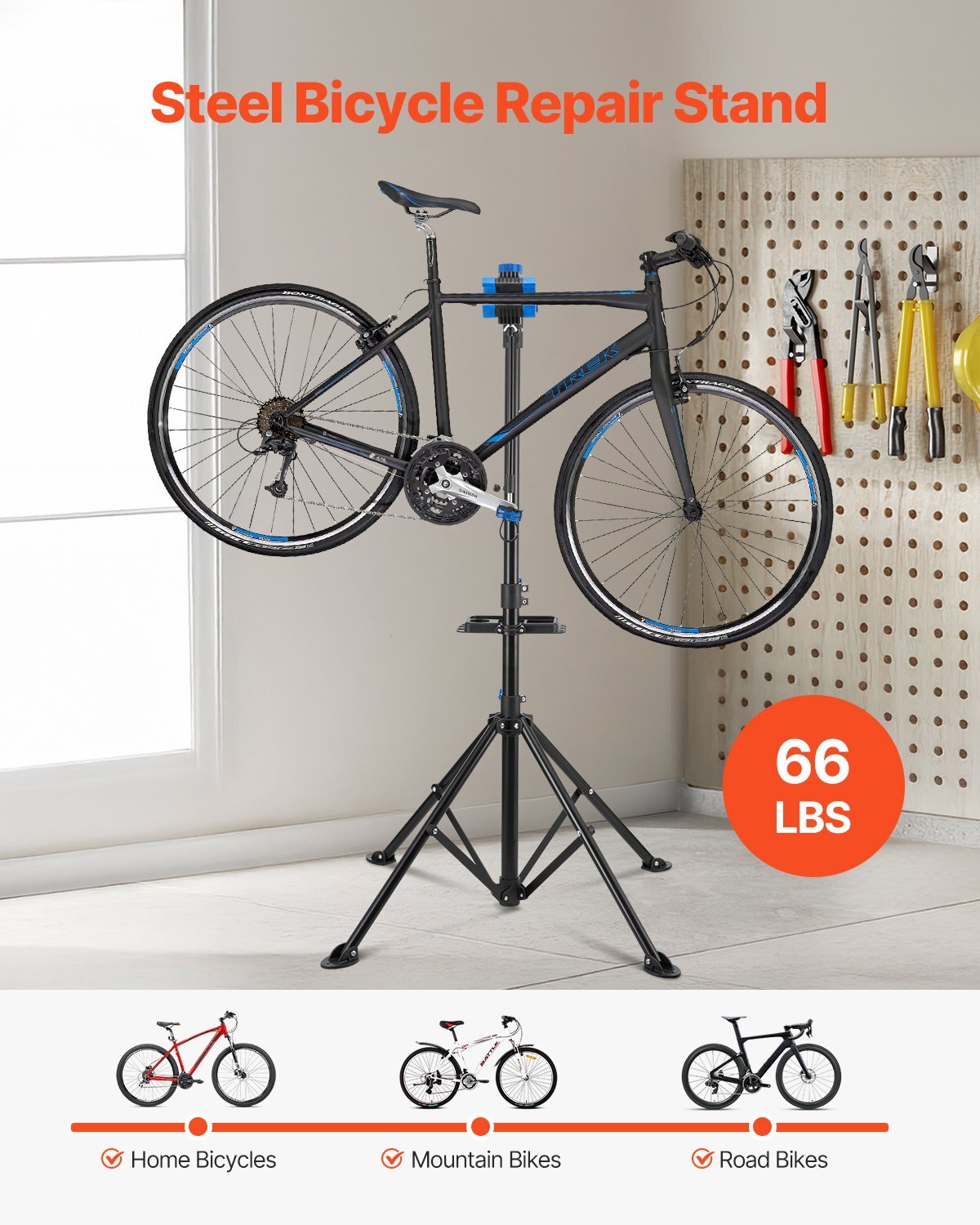 Bike Repair Stand, 66 lb Heavy-duty Bicycle Work Stand with 32.8-56.6 in Adjustable Height & Magnetic Tool Tray, Foldable Bicycle Maintenance Rack, Shop Home Mechanics for Mountain & Road Bike - American Smart