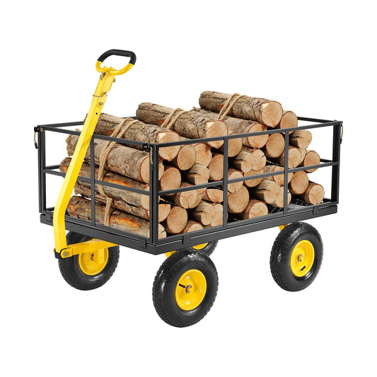 1400 Lbs Steel Garden Cart, Heavy Duty Pullable Garden Wagon Yard Cart, 2 in 1 Outdoor Metal Utility Wagon Yard Trailer with 13" All Terrain Tires, Mesh Removable Sides and 180?Rotating Handle
