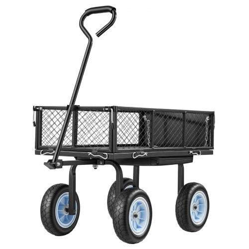Garden Cart with Seat, 500 LBS, Rolling Steel Garden Work Seat with Wheels, Heavy Duty Gardening Stool, with Tool Tray & Adjustable Handle, Outdoor Yard Wagon, for Lawn, Patio, Backyard, Black