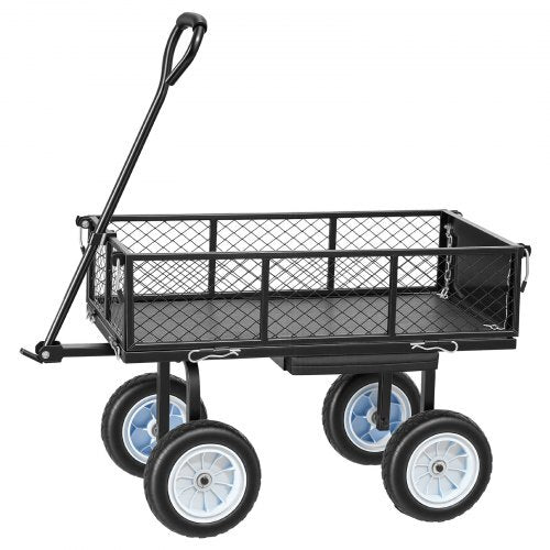 Garden Cart with Seat, 500 LBS, Rolling Steel Garden Work Seat with Wheels, Heavy Duty Gardening Stool, with Tool Tray & Adjustable Handle, Outdoor Yard Wagon, for Lawn, Patio, Backyard, Black