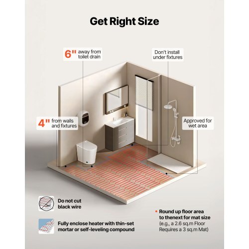 70 sqft Self-Adhesive Mesh Floor Heating Mat System, 120V Electric Radiant Heated Floor System, with Smart Control Thermostat & Alarm, Easy Installation for Tile, Stone, Vinyl - American Smart