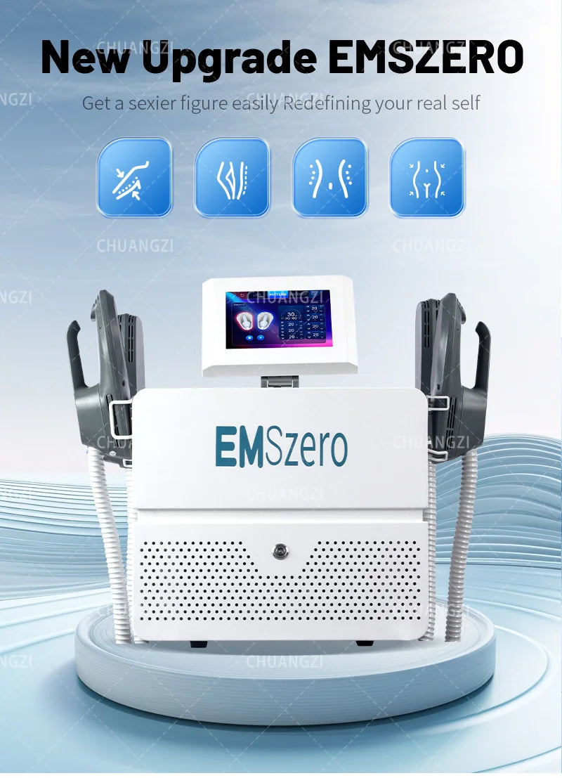 EMSzero RF EMS Sculpt Machine by American Smart for body slimming, fat removal, and muscle stimulation with 6500W power.
