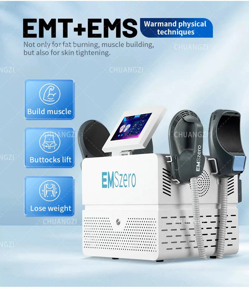 American Smart EMSzero RF EMS Sculpt Machine with 6500W power for body slimming, fat removal, and muscle stimulation at salons