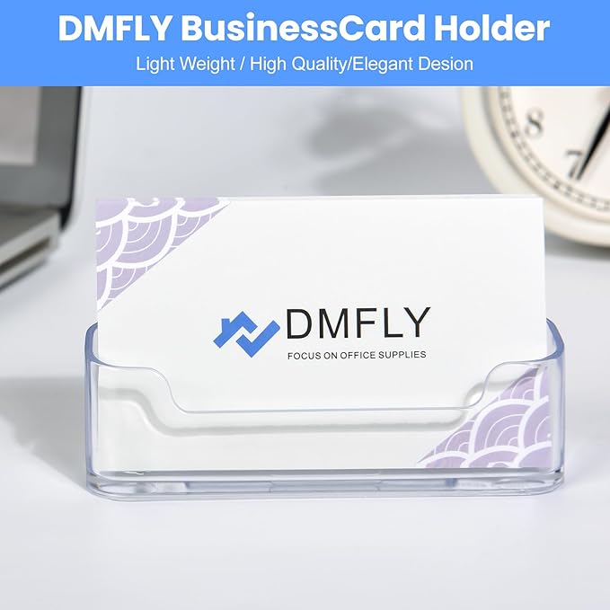 Two clear plastic business card holders on a desk, displaying cards for office or exhibition use, by American Smart.