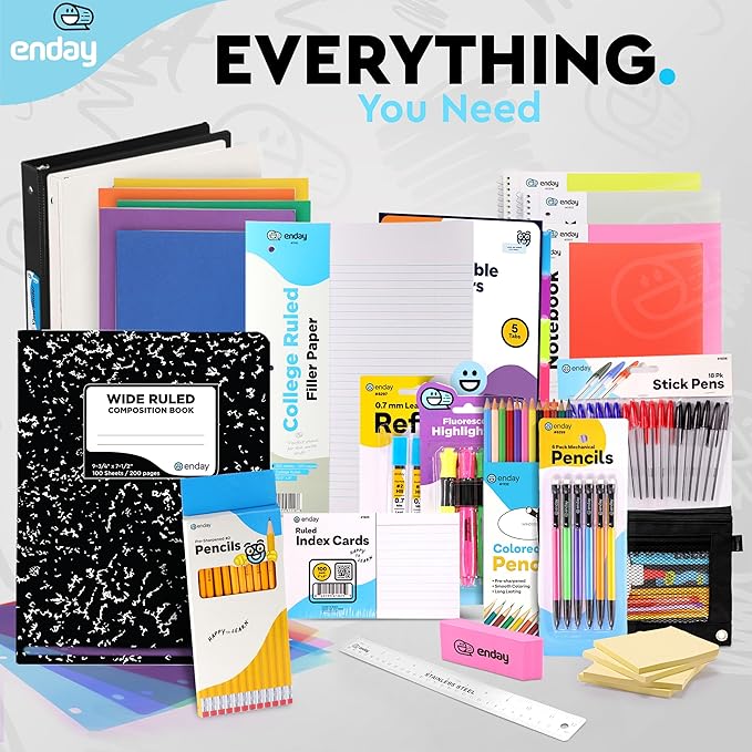 American Smart Enday 79-piece back to school supplies kit with high school and college essentials for kids, girls, and boys.