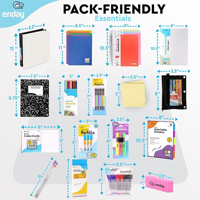 American Smart high school and college supplies kit with 79 premium quality school items for kids, girls, and boys.