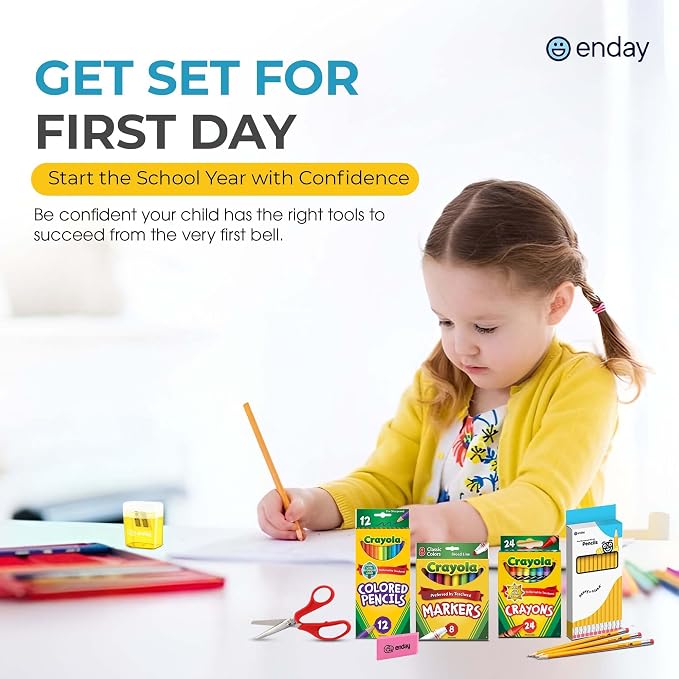American Smart Enday back-to-school supplies kit with 83 pieces for grades K-5, including school supplies for kids and students.