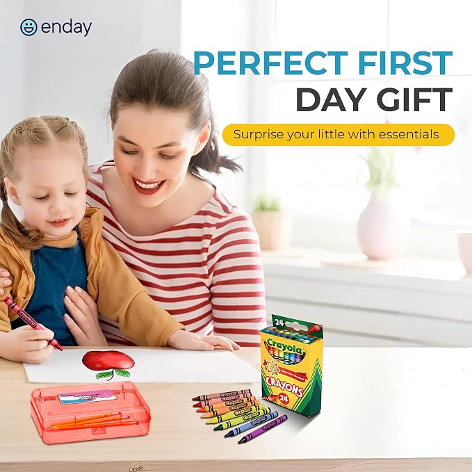 American Smart Enday back to school supplies kit with 83 pieces for grades K-5, including crayons, pencils, and notebooks for kids.