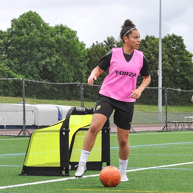 Foldable FORZA Aluminum POD Soccer Goals by American Smart in four sizes and nine colors, featuring freestanding, fold-away design.
