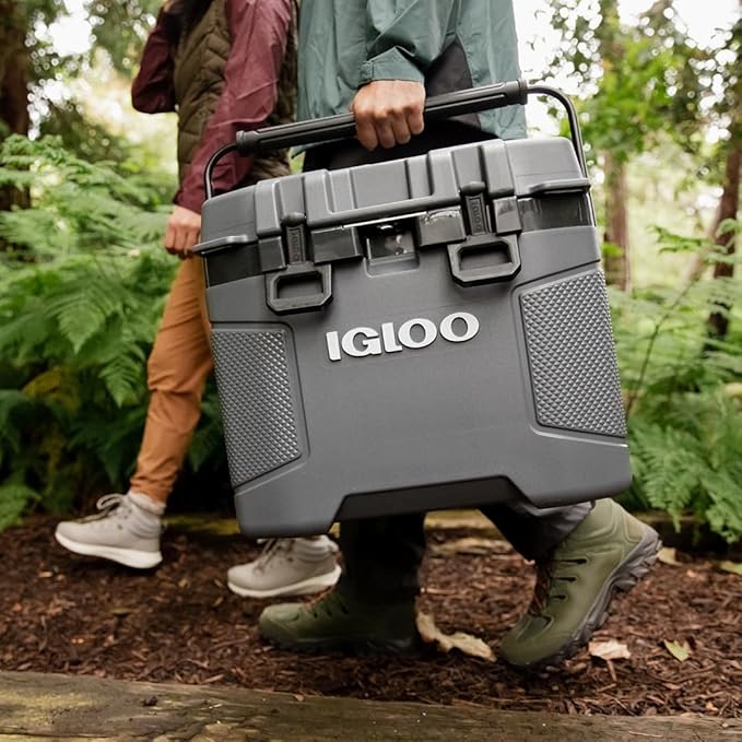 American Smart Igloo Trailmate Cooler with insulated hard shell ice chest, featuring sturdy handles and secure lid for outdoor use