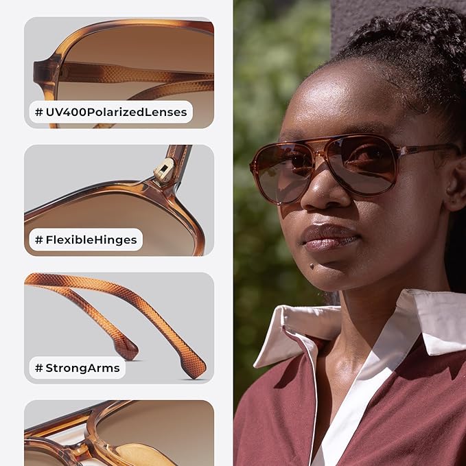 American Smart polarized aviator sunglasses for women and men, oversized retro UV protection shades for 2025.