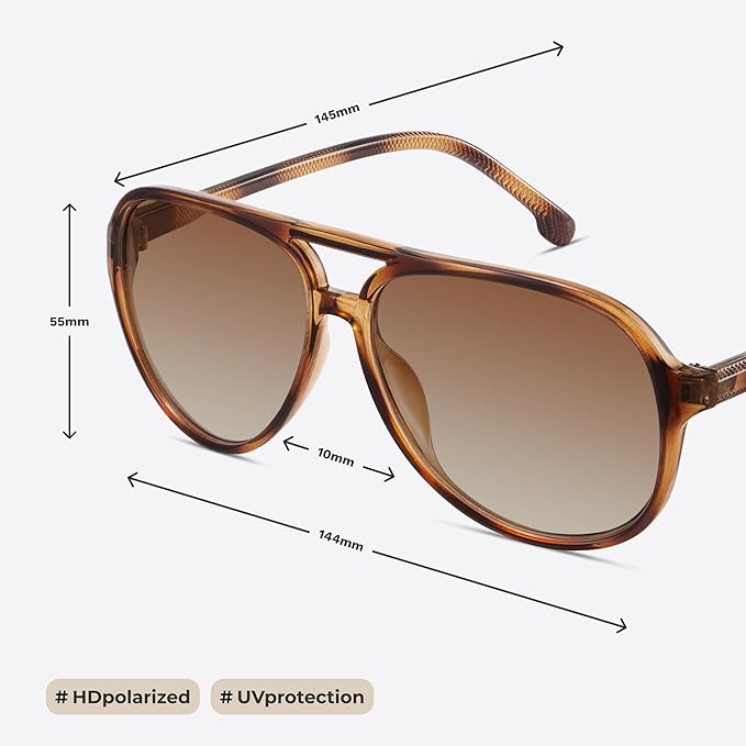 American Smart polarized aviator sunglasses for women and men with oversized retro UV protection shades.