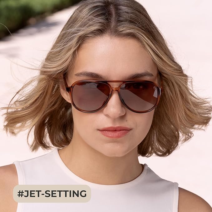 American Smart polarized aviator sunglasses for women and men with oversized UV protection lenses and retro style.