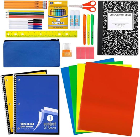 American Smart Trail Maker school supplies kit with folders, notebooks, pencils, and pens for grades K-12, back to school essentials.