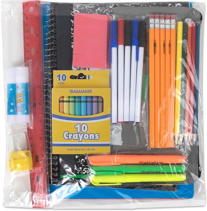 American Smart Trail Maker school supplies kit with folders, notebooks, pencils, and pens for grades K-12, back to school essentials