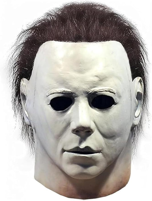 White Michael Myers mask for adults, American Smart brand, featuring detailed face design inspired by horror movie villain.