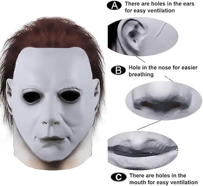 White Michael Myers mask for adults by American Smart, featuring detailed facial features and spooky Halloween costume style.
