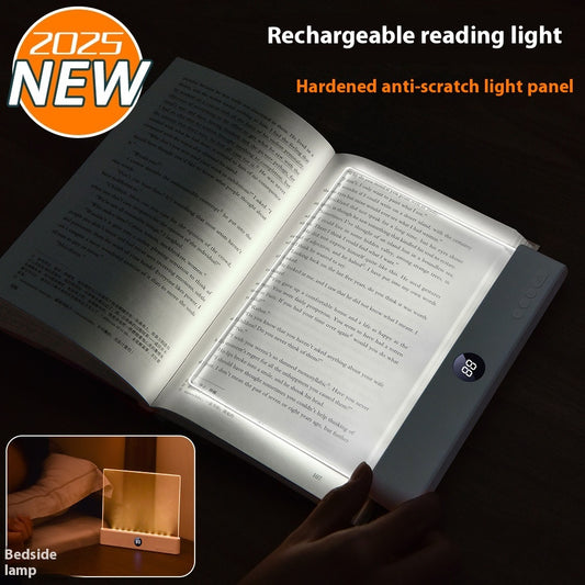 Rechargeable LED tablet reading light from American Smart - CG, showing a sleek, portable design ideal for hands-free reading.