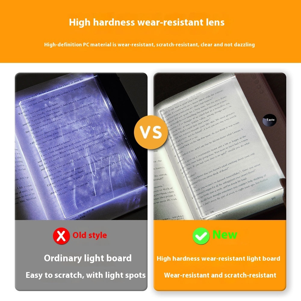 Rechargeable LED tablet reading light by American Smart - CG, featuring adjustable brightness and flexible arm for easy reading.