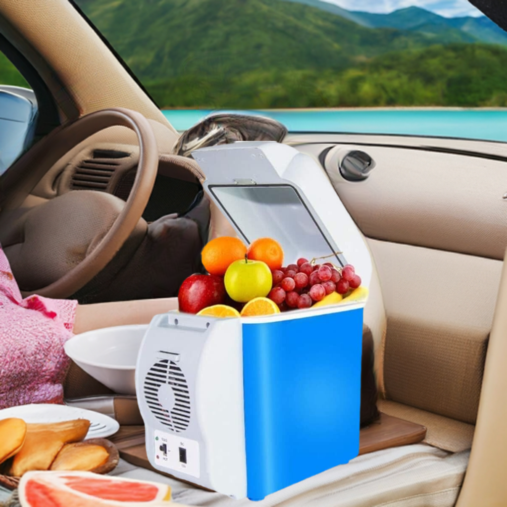 American Smart 7.5L portable car refrigerator and warmer for travel, food, and beverage cooling and warming in a compact design.