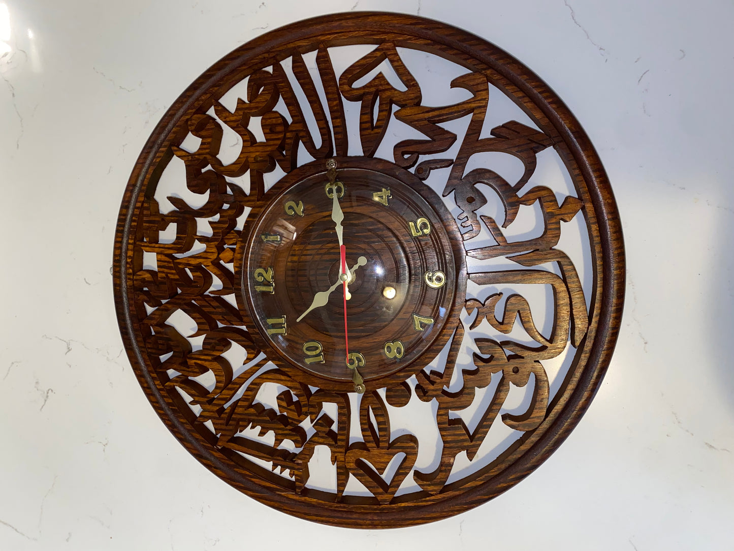 Vintage Islamic solid wooden wall clock with traditional design, crafted by American Smart, featuring intricate detailing and classic style.