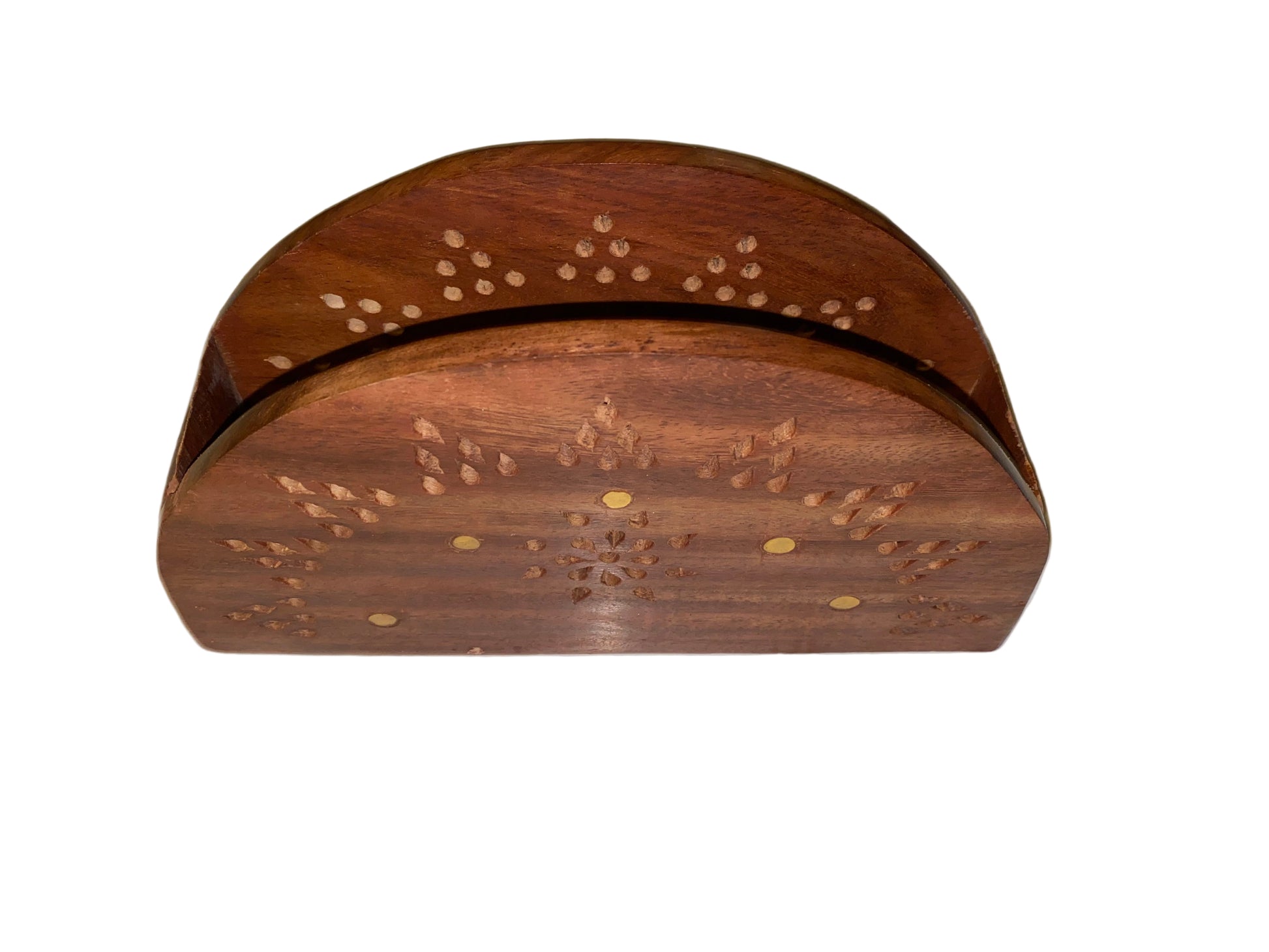 Vintage wooden paper tissue box holder with brass inlay, American Smart napkin and tissue holder for elegant home decor.