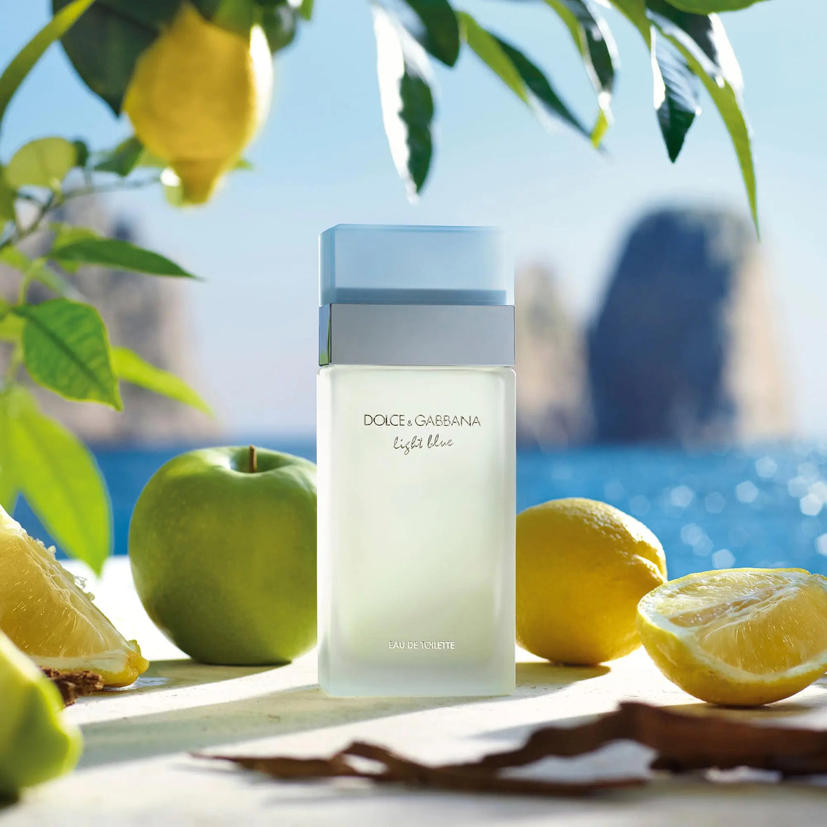 Dolce & Gabbana Light Blue Eau De Toilette spray for women, 0.84 fl oz bottle, with a sleek glass design and light blue liquid.