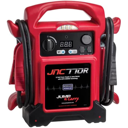 American Smart Jump-N-Carry JNC770R 1700 Peak Amp 12V jump starter with battery clamps for vehicle emergency power.