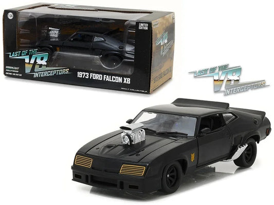 1973 Ford Falcon XB V8 Interceptor diecast model car by Greenlight, black 1/24 scale from the "Last of the V8 Interceptors" movie.