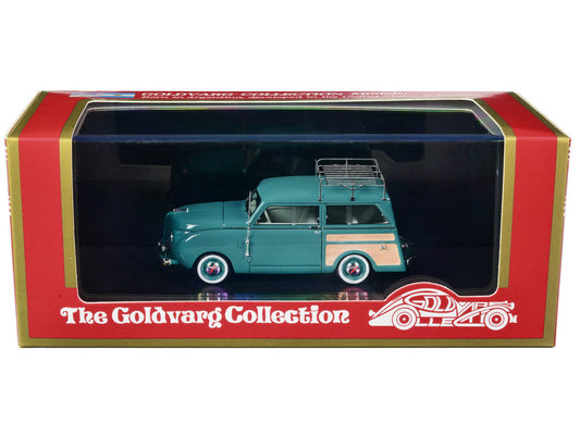 Medium blue 1949 Crosley Station Wagon model car with roof rack and light blue interior by Goldvarg Collection, limited edition.