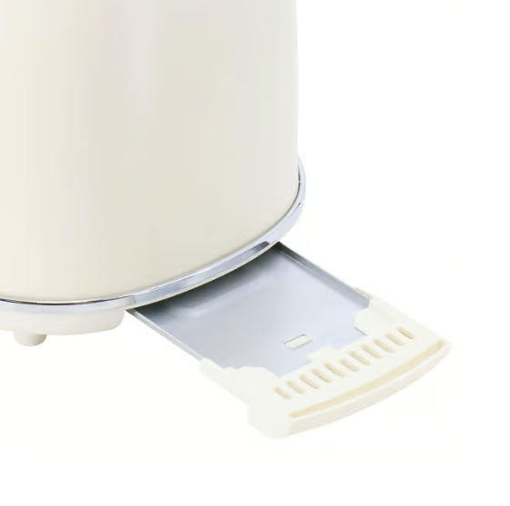 American Smart MegaChef 1.8 Quart electric tea kettle and 2-slice toaster combo in creme, with sleek modern design and digital controls.