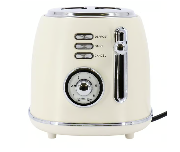 American Smart MegaChef 1.8 Quart electric tea kettle and 2-slice toaster combo in creme, featuring modern kitchen appliances.