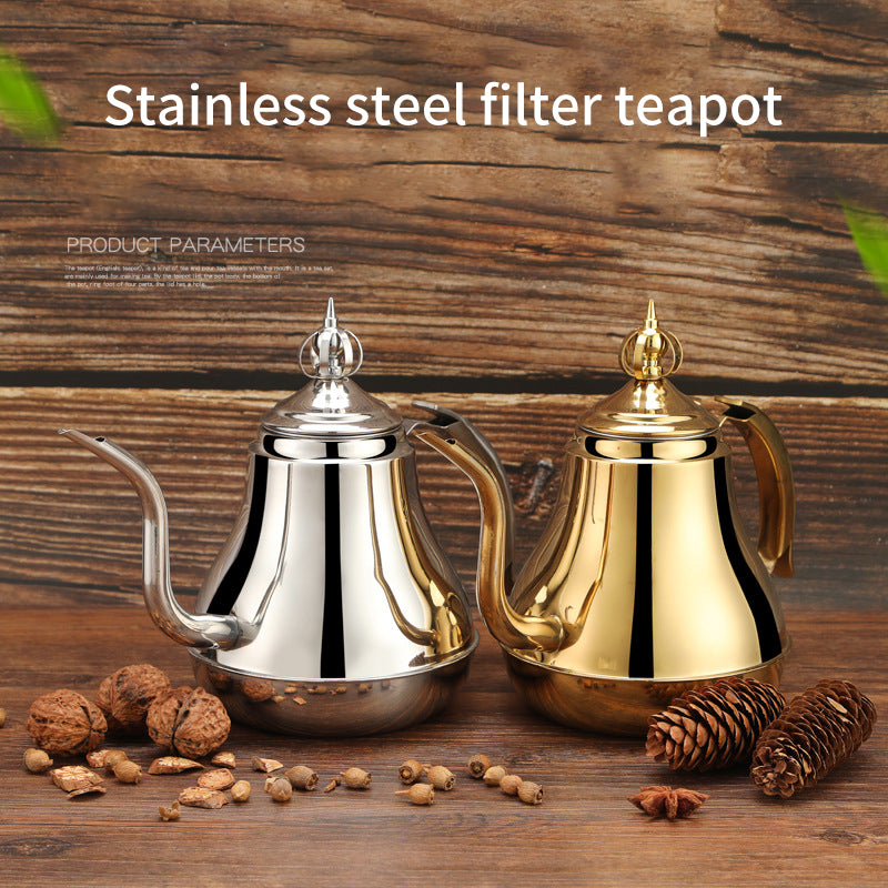 Stainless steel Latin tea pot with tea strainer, 1.2/1.8L capacity, suitable for induction cookers, part of American Smart tea ware set