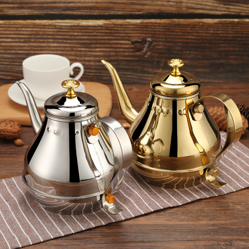Stainless steel Latin tea pot with tea strainer, 1.2/1.8L capacity, suitable for induction cookers, part of American Smart EP teaware set