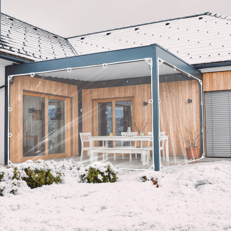 Transparent waterproof PVC tarpaulin from American Smart EP with upgraded grommets, ideal for outdoor windproof and rainproof use.