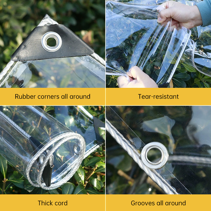 Transparent waterproof PVC tarpaulin with upgraded grommets, windproof and rainproof, suitable for outdoor protection by American Smart EP.
