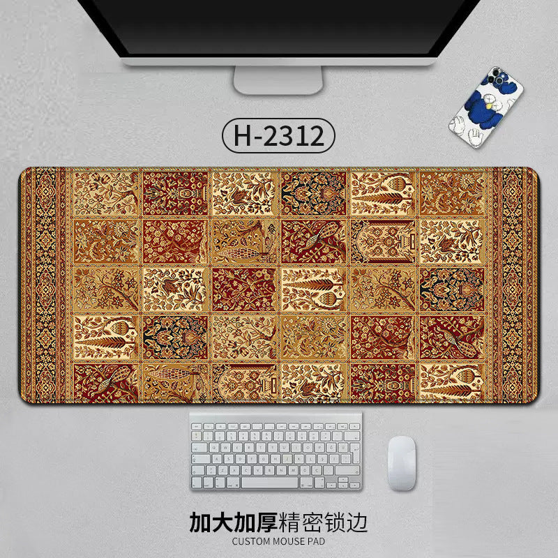 Large Persian-style office mouse pad with natural rubber backing, anti-slip lockedge, suitable for desk, laptop, and gaming use.