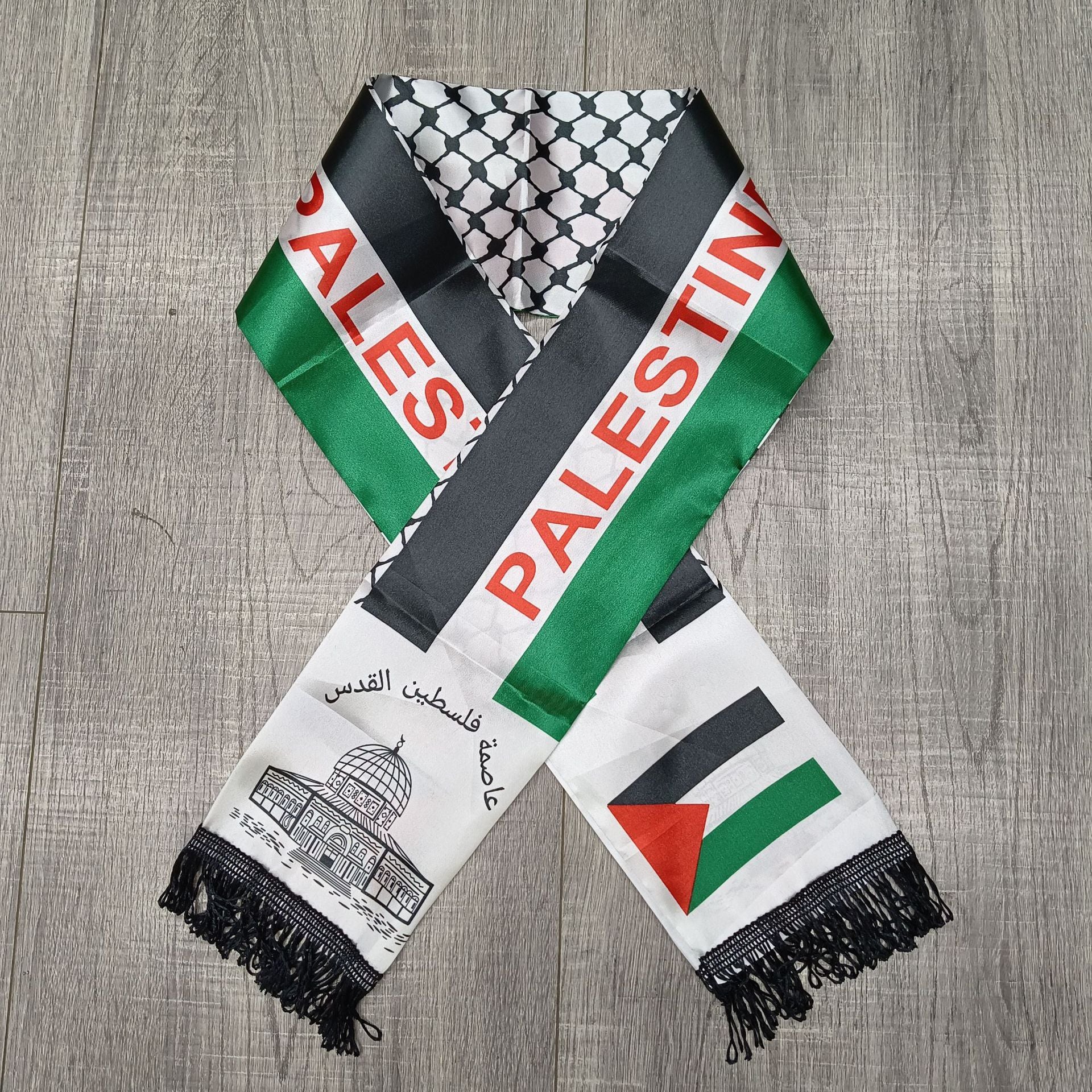Aerlxemrbrae Palestine flag Custom Scarf palestine national day 14*130cm Scarf Printing Satin Palestinian Flag Scarf - American Smart