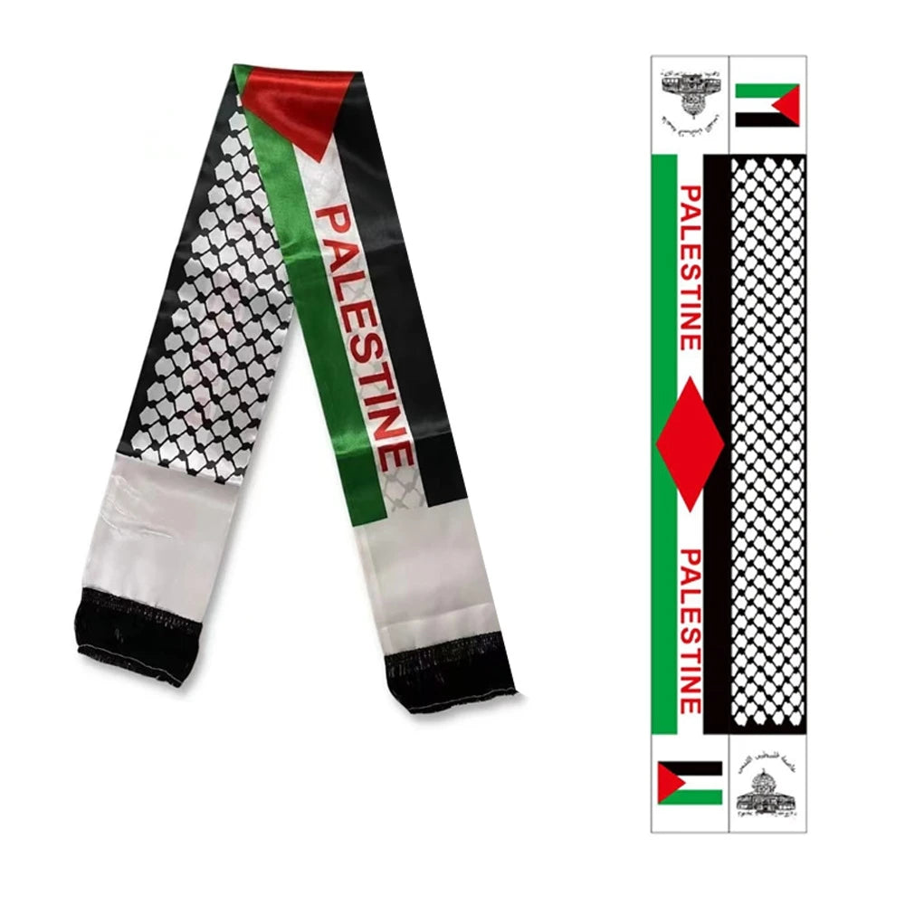 Aerlxemrbrae Palestine flag Custom Scarf palestine national day 14*130cm Scarf Printing Satin Palestinian Flag Scarf - American Smart