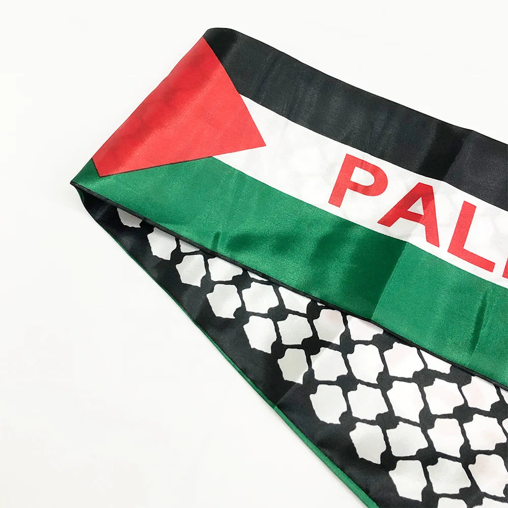 Aerlxemrbrae Palestine flag Custom Scarf palestine national day 14*130cm Scarf Printing Satin Palestinian Flag Scarf - American Smart