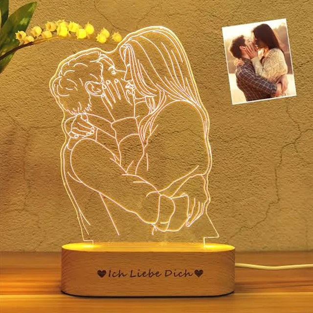 Personalized wooden photo frame and customized USB LED 3D night light from American Smart - EP, ideal for bedroom or special occasions