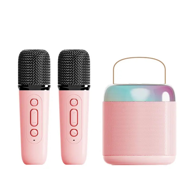 Pink Y2 high-fidelity karaoke machine with microphone, lightweight and portable for immersive singing experiences.
