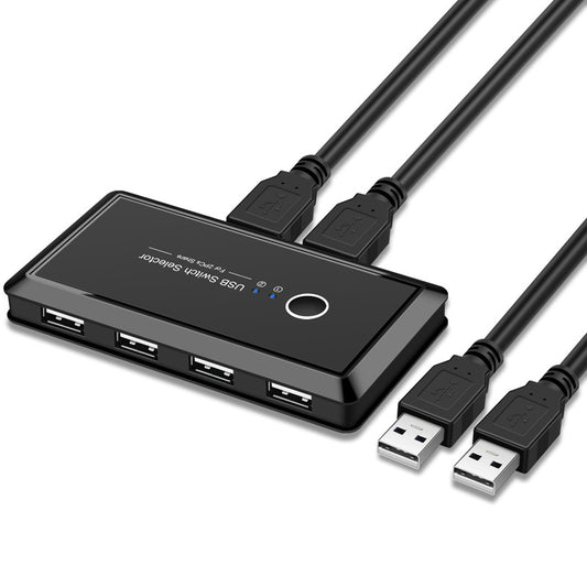 American Smart EP USB 2.0 printer sharer splitter with two input and four output ports for sharing printers between two computers.