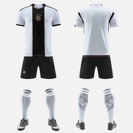 American Smart Qatar World Cup football shirt set for boys and girls, featuring France, Netherlands, and Germany team designs.