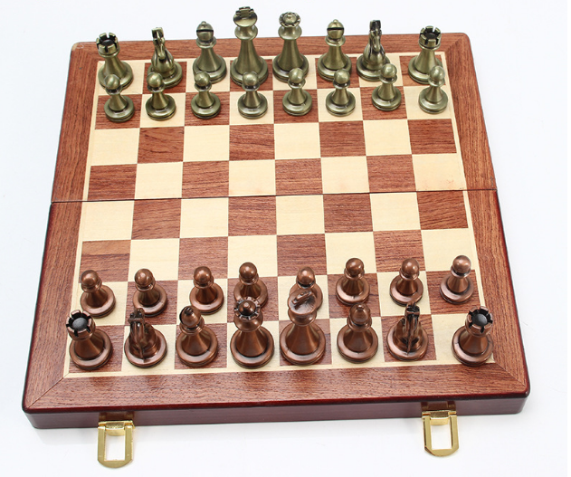 Chess deluxe gift box metal bronze folding board game chess gifts - American Smart