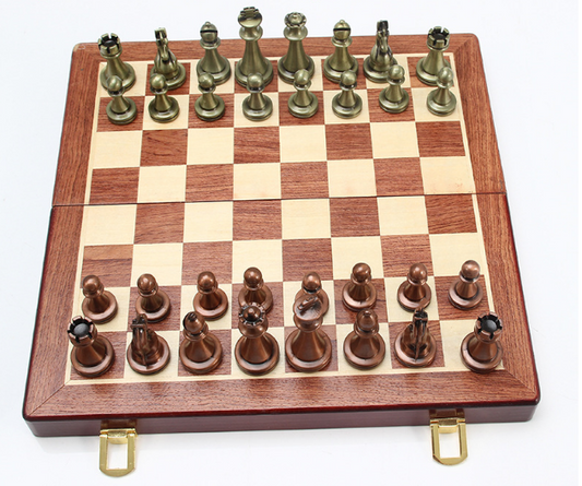 Chess deluxe gift box metal bronze folding board game chess gifts - American Smart